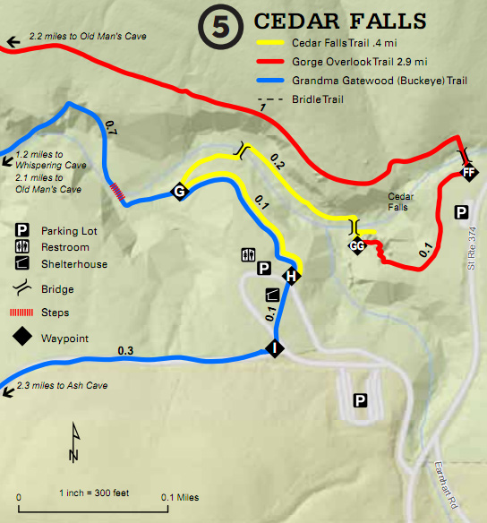 Cedar Falls Trail Map - Hocking Hills State Park